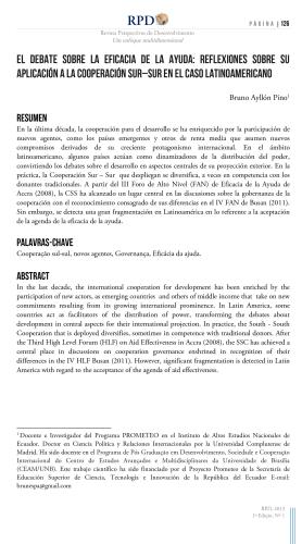 «El debate sobre la eficacia de la ayuda: reflexiones sobre su aplicación a la cooperación Sur-Sur en el caso latinoamericano»