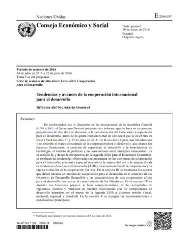 «Tendencias y avances de la cooperación internacional para el desarrollo.  Informe del Secretario General»