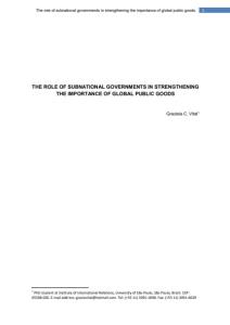 The Role of Subnational Governments in Strengthening the Importance of Global Public Goods