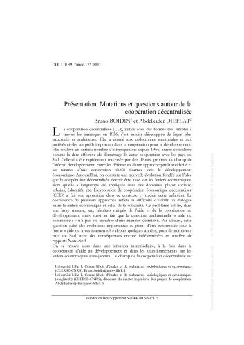 «Mutations et questions autour de la coopération économique décentralisée»