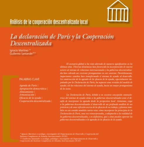 «La Declaración de París y la cooperación descentralizada» En Anuario de la Cooperación Descentralizada 2008